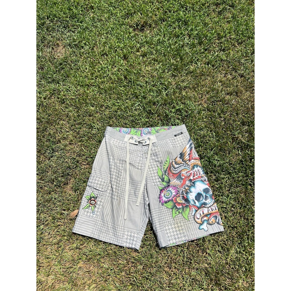 Vintage Y2K Marc Ecko Skeleton Shorts Mens XL Gray Graphic Tattoo Streetwear